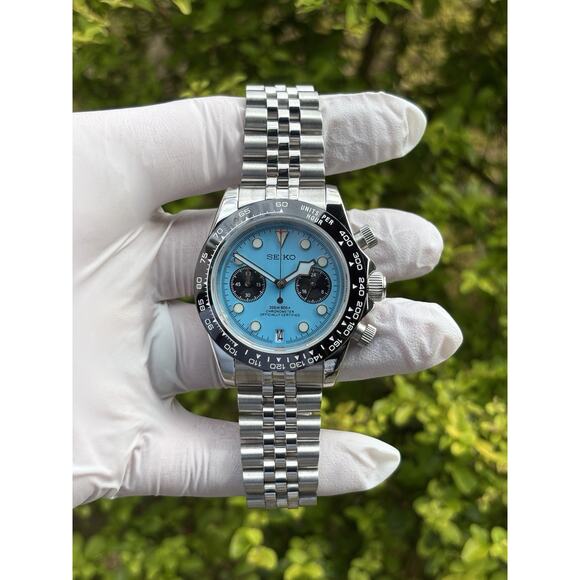 NEW Seiko VK63 Chronograph 40mm Cabana Blue Panda Dial Sapphire Ceramic Bezel - Picture 1 of 15